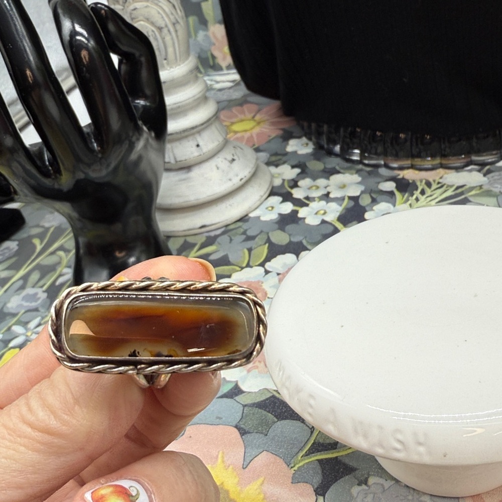 Artisan Rectangular Botswana Agate Ring In A Ster… - image 8
